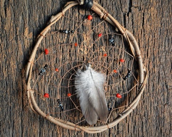 Natural Dreamcatcher, Native American, Earthy Wall Window Hanging, Rustic Red Black Decor, Hand Crafted Ornaments from The Hidden Meadow