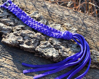 Hand Braided Leather Keychain, Bag Charm, Purse Dangle with Fringe Royal Purple Tassel Charm OOAK Leather Accessories from The Hidden Meadow