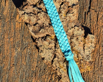 Hand Braided Leather Keychain with Fringe, Bag Tassel, Purse Charm, Turquoise Teal, Zipper Pull, Leather Accessories from The Hidden Meadow