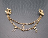Musical Theme Gold Tone Sweater Guard Brooches