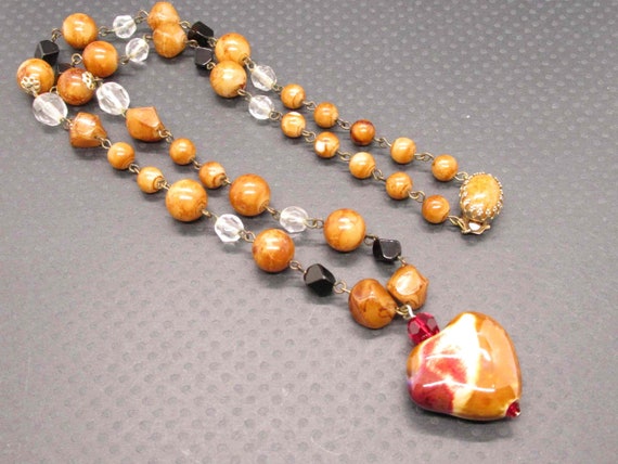 Natural Polished Stone & Crystal Bead Necklace Wi… - image 1