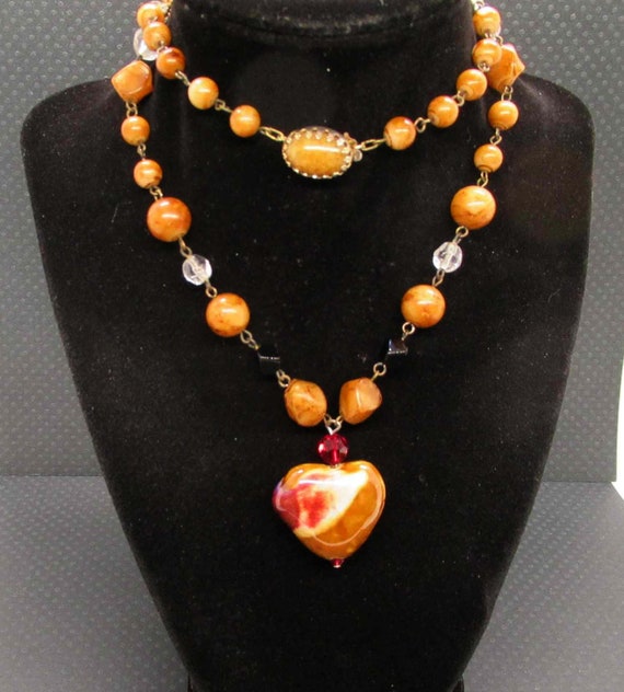 Natural Polished Stone & Crystal Bead Necklace Wi… - image 2