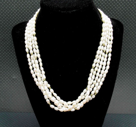 Five Strand Genuine Cultured Freshwater Pearl Nec… - image 2