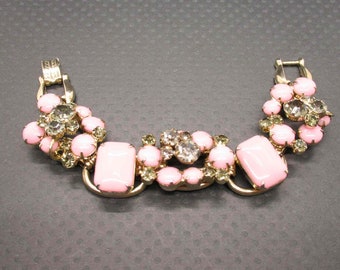 DELIZZA & ELSTER Juliana Opaque Pink and Black Diamond Five Link Bracelet