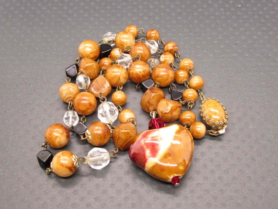 Natural Polished Stone & Crystal Bead Necklace Wi… - image 4