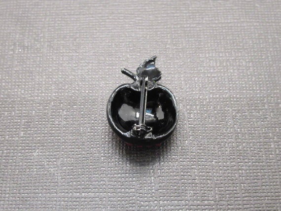 Tiny Ruby Red Rhinestone Apple Japanned Black Bro… - image 6