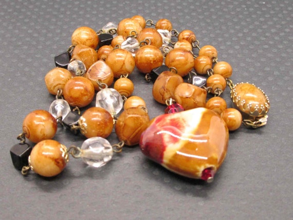 Natural Polished Stone & Crystal Bead Necklace Wi… - image 5