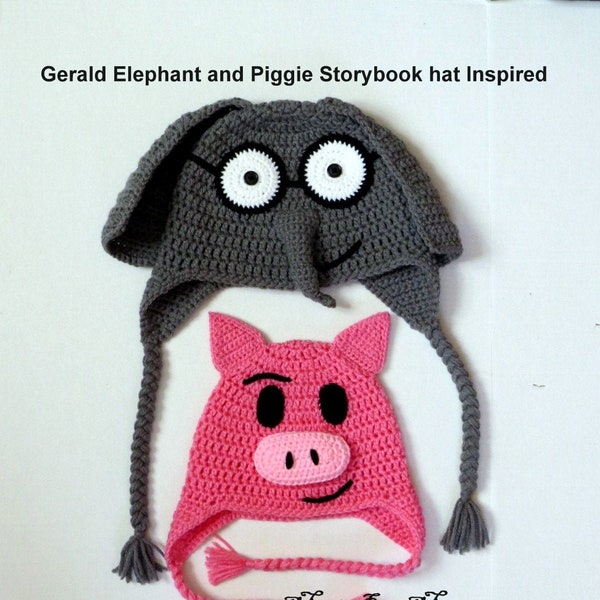 Crochet Elephant and Piggie hats