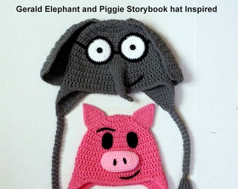 Crochet Elephant and Piggie hats