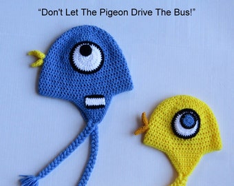 Crochet pigeon and Duckling hat inspired by Mo Willems