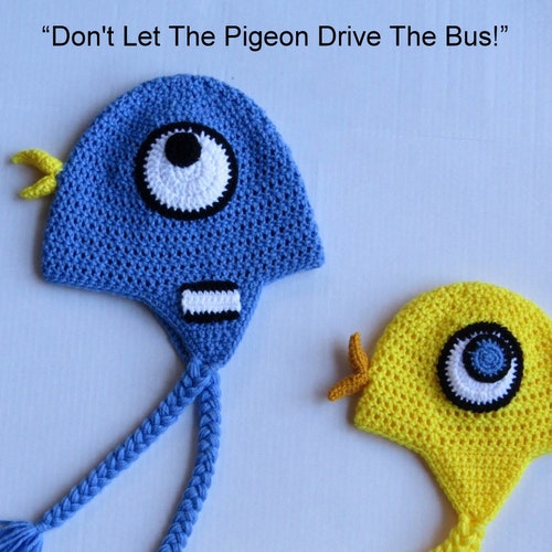 Mo Willems inspired Dont Let The Pigeon Drive The Bus crochet hat