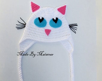 Crochet white Cat Hat