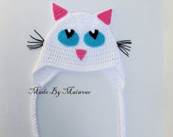 Crochet white Cat Hat