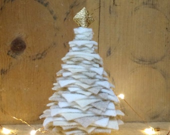 Felt & Felted Wool Christmas Tree Home Decorations, White Christmas. Small Oatmeal, cream white repeat.