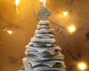 Felt & Felted Wool Christmas Tree Ornament. Green Oatmeal Cream
