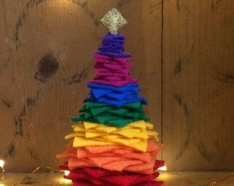 Small Felt & Felted Wool Christmas Tree Home Decoration, rainbow tree