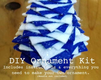 Penn State Christmas ornament DIY Kit, Felt & Felted Wool Christmas Tree Ornament, Blue and White, Penn State Colors