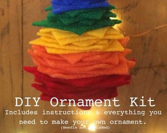 Rainbow Christmas ornament DIY Kit, Felt Christmas Tree Ornament, Rainbow colors