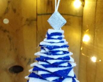 Penn State Christmas ornament DIY, Felt & Felted Wool Christmas Tree Ornament, Blue and White, Penn State Colors