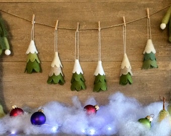 Felt & Felted Wool Sewn / Stacked Christmas Tree Ornaments, stocking stuffer, hostess gift green colorways