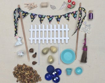 Easter Themed Fairy garden accessories grab bag, bunnies, easter eggs, miniatures, easter basket, terrarium, Build your own fairy garden.