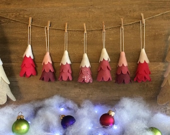 Felt & Felted Wool Sewn / Stacked Christmas Tree Ornaments, stocking stuffer, hostess gift pink colorways