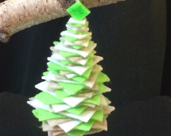 Retro Christmas Ornament, Tacky Christmas, Felt & Felted Wool Christmas Tree Ornament, lime, oatmeal, sparkle white