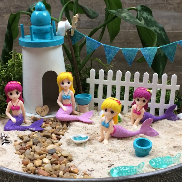 Mermaid Fairy Garden Fairy, Sitting and laying Mermaid, Fairy Garden kit add on, garden miniature, fairy garden accessories