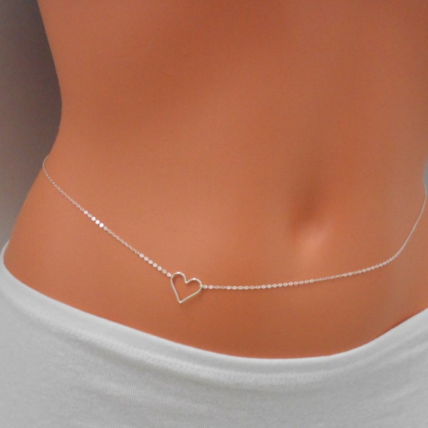 Sterling Silver Heart Belly Chain - Body Chain, Body Jewelry, Sterling Silver Belly Chain, Silver Body Chain, Girl Friend Gift