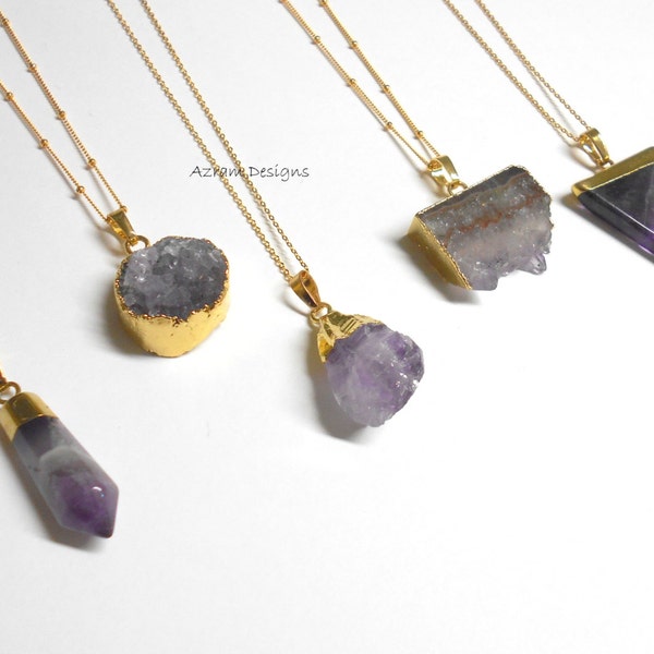 Raw Amethyst Necklace, Raw Quartz Necklace, Amethyst, Raw Crystal Necklace, Bridesmaid Gift, Natural Stone Crystal, Boho Long Necklace