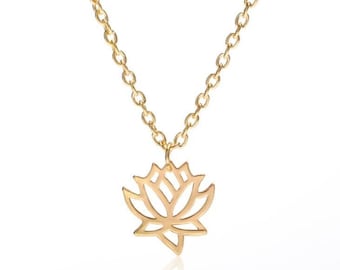 Lotus Necklace, Lotus Necklace Gold, Lotus Necklace Sterling, Ohm Necklace, Lotus Flower Necklace, Spiritual Necklace, Layering Necklace