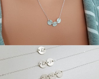 1 2 3 4 Disc Initial Necklace - Sterling Silver, Silver Disc Necklace, Personalized Necklace, Friendship Necklace, Mother Necklace