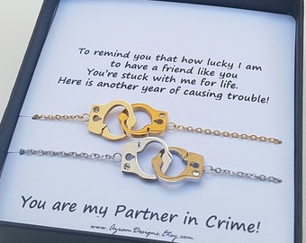 Partners in Crime, Gold Hand Cuff, Friendship Bracelet, Linked Bracelet