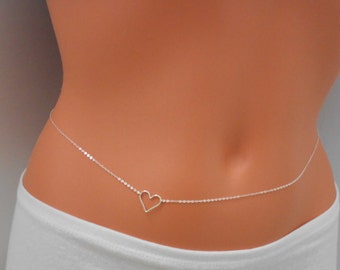 Sterling Silver Heart Belly Chain - Body Chain, Body Jewelry, Sterling Silver Belly Chain, Silver Body Chain, Girl Friend Gift