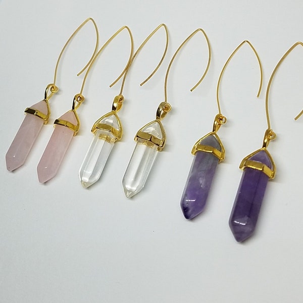 Crystal Earrings, Rose Quartz, Amethyst, Bridesmaid Earrings, Bridal Earrings, Dangle Earrings, Healing Crystal, Boho Chic, Drop Earrings