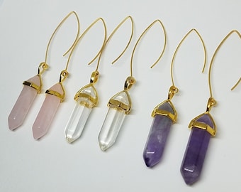 Crystal Earrings, Rose Quartz, Amethyst, Bridesmaid Earrings, Bridal Earrings, Dangle Earrings, Healing Crystal, Boho Chic, Drop Earrings