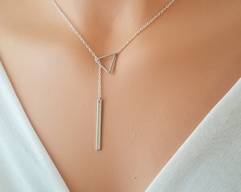 Triangle Lariat, Sterling Silver, 14 K Gold Filled, Triangle Necklace, Dainty Necklace, Gift for Her, Layering Necklace, Necklaces for Women
