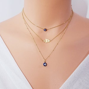 Evil Eye Necklace, Gold Filled Chain, Tiny Evil Eye, Gold Evil Eye Necklace, Protection Necklace, Hamsa, Fatima Hand