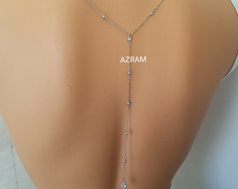 Cubic Zirconia Back Necklace, Bridal Necklace, CZ Diamond, Boho Choker, Minimal, Dainty Necklace, Bridesmaid Gift, Diamond Choker, Backdrop