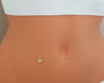 ハートベリーチェーン、14Kゴールドフィルド、スターリングシルバー、ベリーチェーン、ゴールドベリーチェーン、ボディチェーン、ベリーチェーン、ボディジュエリー、ウエストバンド、ギフト