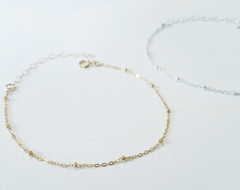 Dainty Gold Bracelet, Gold Satellite Bracelet, Gold Satellite Chain Bracelet, Beaded Bracelet, Bridesmaid Bracelet, Thin Gold Bracelet
