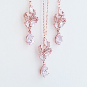 Hochzeit Halskette Set, Brautjungfer Geschenk, CZ Halskette, Brautschmuck, Rose Gold, Geschenk für sie, Halsketten für Frauen, Bridal Shower