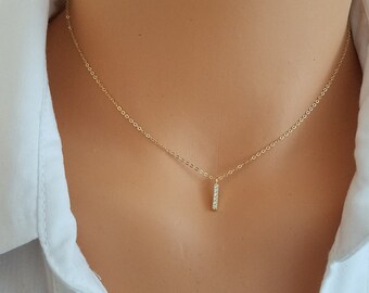 CZ Bar Necklace, Tiny Bar Neklace, Wedding Gift, Bridal Necklace, Bar Necklace, Layered Necklace, Bridesmaid Gift