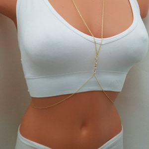 CZ Diamond Body Chain, 14K Gold Filled, Sterling Silver, Gold Body Chain, Silver Body Chain, Body Jewelry, Celebrity Inspired