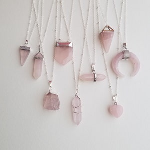 Rose Quartz Necklace/ Raw Crystal Necklace/ Healing Crystal/ Love Stone/ Necklaces for Women/ Bridesmaid Gift/ Healing Stone image 1