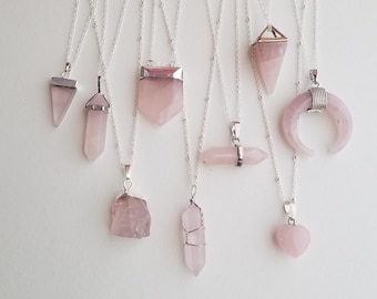 Rose Quartz Necklace/ Raw Crystal Necklace/ Healing Crystal/ Love Stone/ Necklaces for Women/ Bridesmaid Gift/ Healing Stone