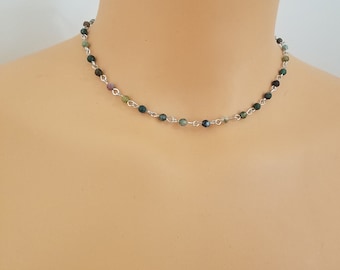Raw Natural Healing Crystal Necklace, Gemstone, Necklaces for Women, Surfer Necklace, Beaded Choker Necklace, Handmade Choker, Boho Necklace