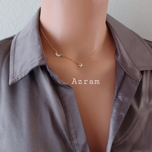14 K Gold Filled, Sterling Silver, Tiny Moon Necklace, Dainty Choker, Layering Necklace, Small Crescent Moon Pendant, Dainty Necklace