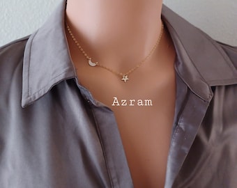 14 K Gold Filled, Sterling Silver, Tiny Moon Necklace, Dainty Choker, Layering Necklace, Small Crescent Moon Pendant, Dainty Necklace