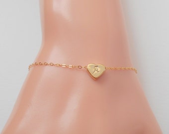 Initial Heart Bracelet - Gold Filled Chain, Sterling Silver Chain, Tiny Heart Bracelet, Dainty Bracelet, Friendship Bracelet, Heart Bracelet